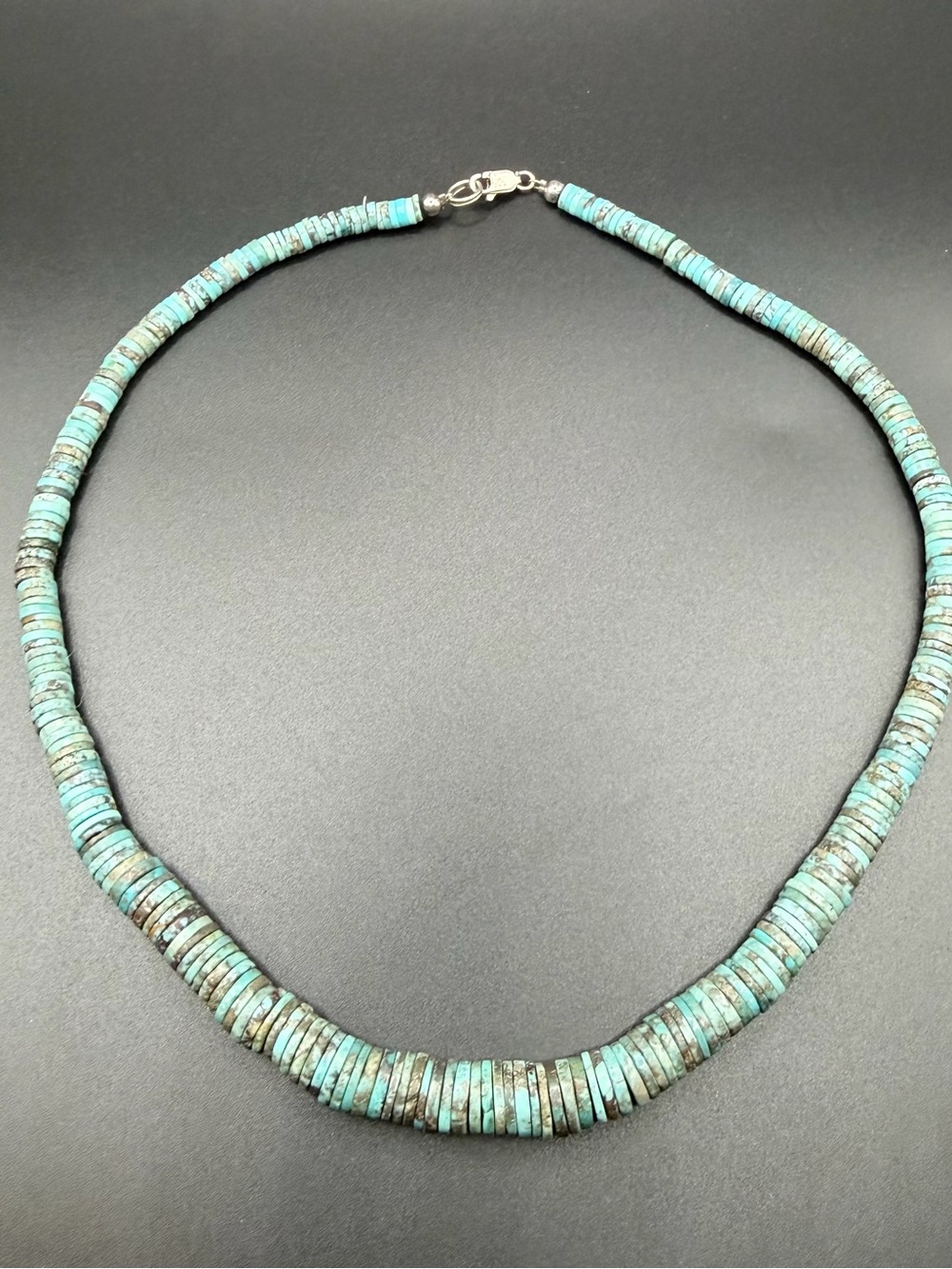 Sterling silver green graduated turquoise heishi bead necklace 16 IN Native